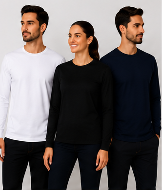 Camiseta Unissex Básica 100% Algodão Manga Longa para Uniforme Profissional