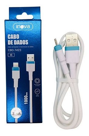 Cabo Inova Lightning Iphone 1m, 2.4A CBO-7423- Branco/Azul - B2Loja
