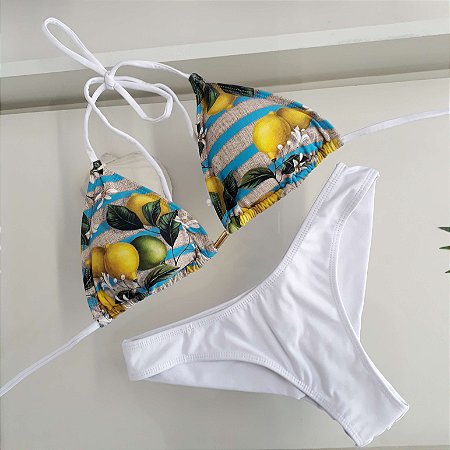Biquíni Cortininha Fio Duplo - Frutas/Branco