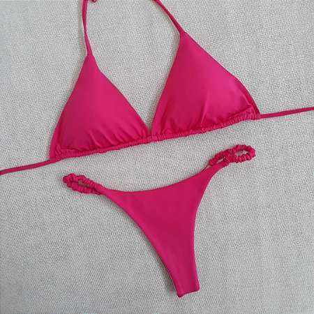 Biquíni Cortininha Calcinha Fita Franzida- Pink