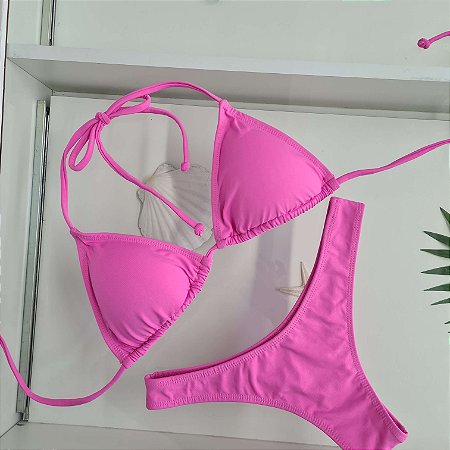 Biquíni Cortininha Asa Delta - Rosa Chiclete