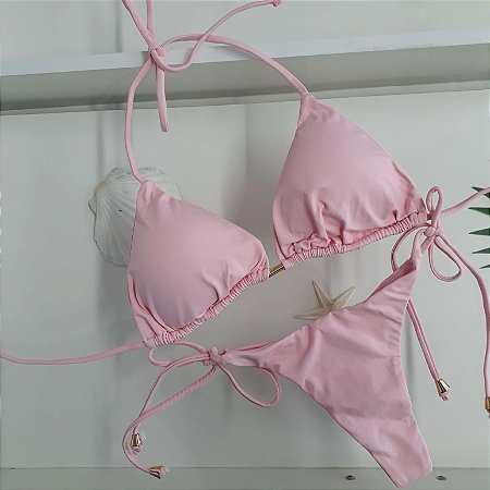 Biquíni Cortininha Lacinho - Rosa bebê