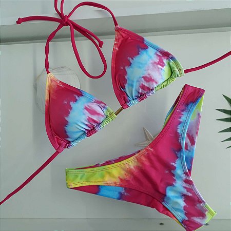 Biquíni Cortininha Fio Duplo - TieDie Pink