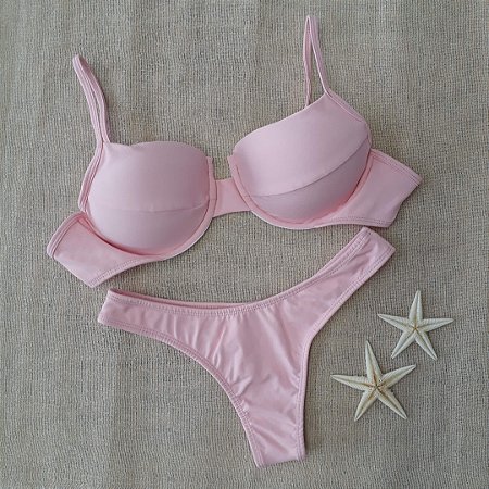 Biquíni Aro Meia Taça Asa delta - Rosa bebê