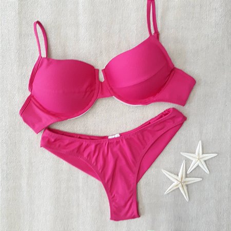 Biquíni Aro Meia Taça Fio duplo - Pink