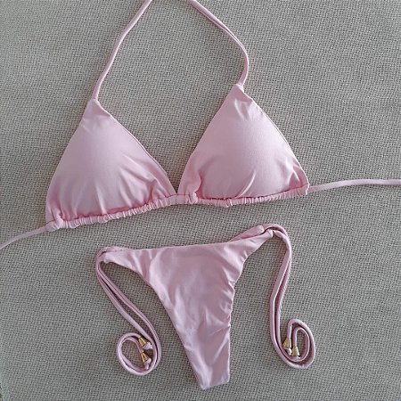 Biquíni Cortininha embutido Lacinho - Rosa bebê