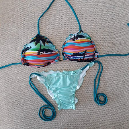 Biquíni Ripple Lacinho  -Coqueiro/Turquesa