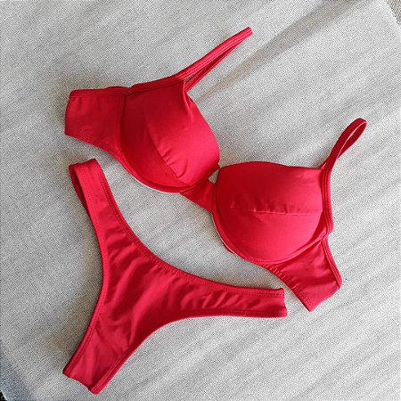 Biquíni Aro Meia Taça Asa delta - Vermelho