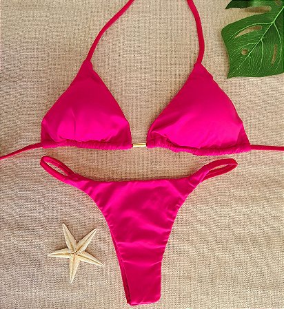 Biquíni Cortininha Calcinha Fita - Pink