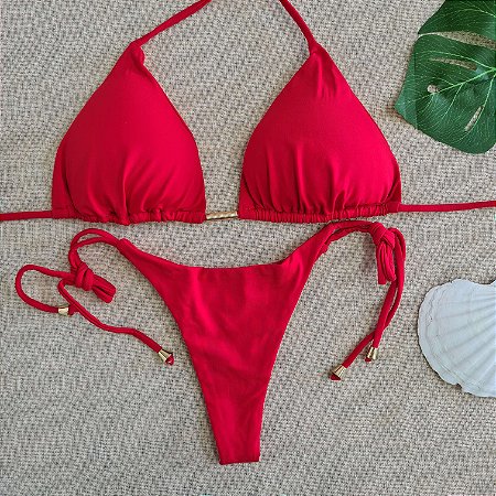 Biquíni Cortininha embutido Lacinho - Vermelho