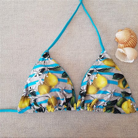 Top Biquíni Cortininha Dupla Face - Estampado Turquesa - M