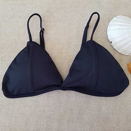 Top Biquíni Fixo com Bojo Removível Alças de Regulagem - Preto - M