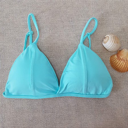 Top Biquíni Fixo com Bojo Removível Alças de Regulagem - Verde Agua - P
