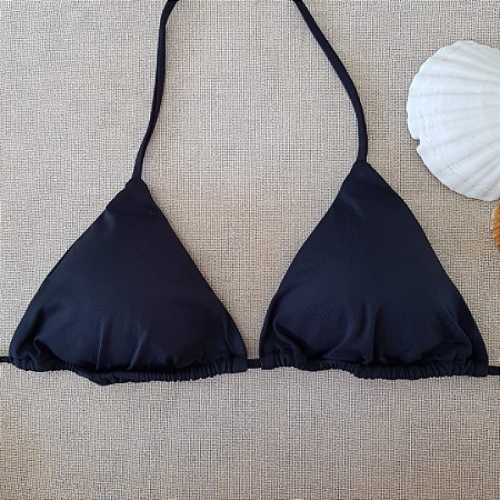 Top de Biquíni Cortininha com Bojo Removível - Preto - M