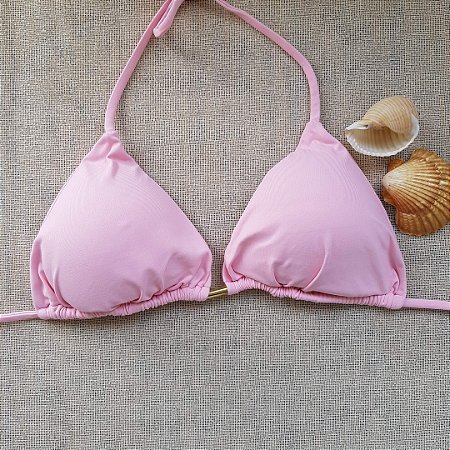 Top de Biquíni Cortininha com Bojo Removível - Rosa Bebê - M