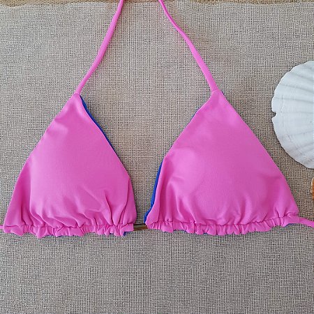 Top de Biquini Cortininha Dupla Face - Azul Royal Rosa Chiclete - M