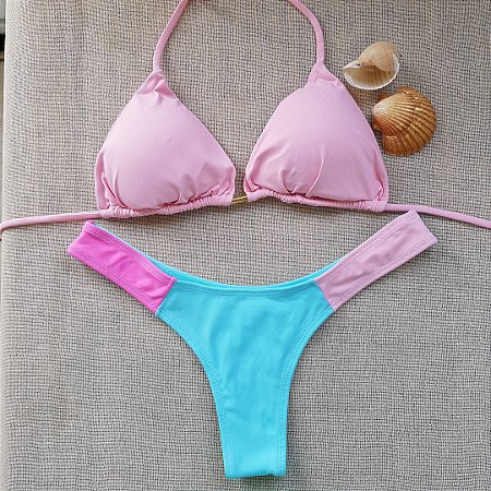 Biquíni Cortininha Asa Delta - Rosa bebê Verde água