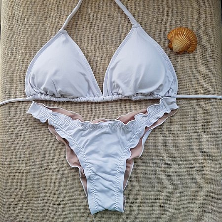 Biquíni Cortininha Calcinha Ripple Frufru - Branco