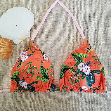 Top Biquíni Cortininha Dupla Face - Floral Rosa Bebê