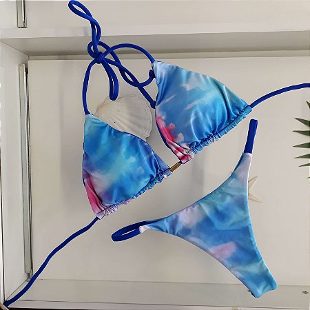 Biquíni Dupla-Face Calcinha Fita - TieDie Azul