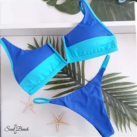 Biquíni Aro V Aças de Regulagem Calcinha Fita - Azul Royal e Azul Bebê