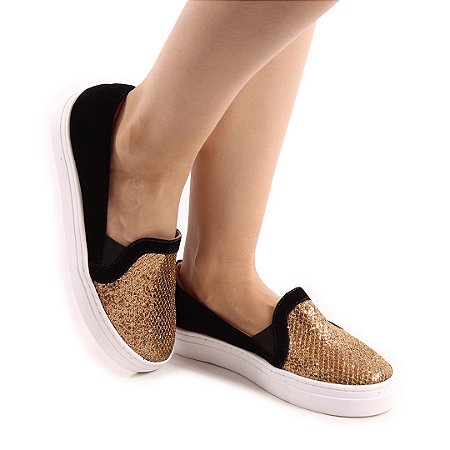 slip on feminino dourado