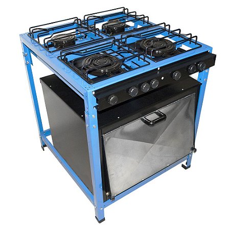 Fogão Semi-Industrial Baixa Pressão Azul 4 Bocas com Forno e Mangueira