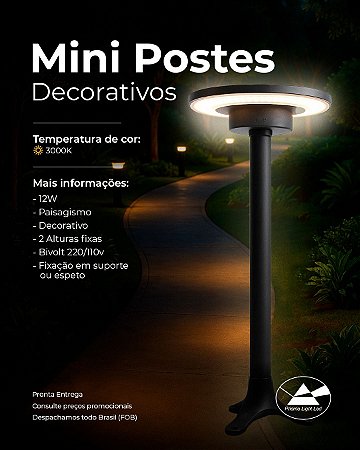 Luminária Decorativa Mini Poste Ornamental 12W