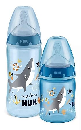 Kit 2 Mamadeiras My First Nuk 150 e 300Ml Tubarão Azul