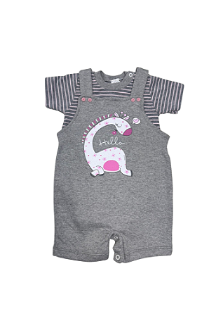 Conjunto Jardineira Estampado Girafinha Rosa Petutinha