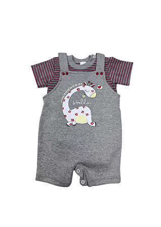 Conjunto Jardineira Estampado Girafinha Cinza Petutinha