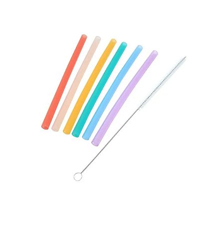 Kit Com 6 Canudos Em Silicone E Escova De Limpeza Marcus & Marcus