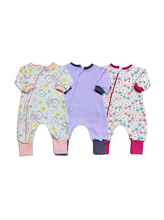 Kit 2 Macacões Estampado vira pé em Suedine Otolina my Baby