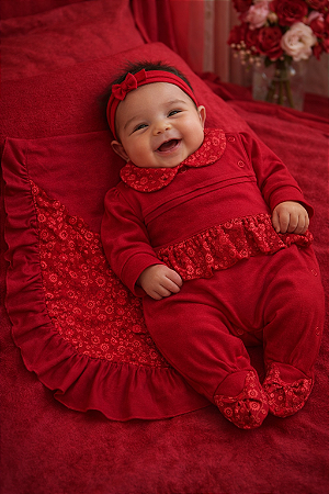 Saída Maternidade Malha Otolina my Baby Renda Flor Vermelha