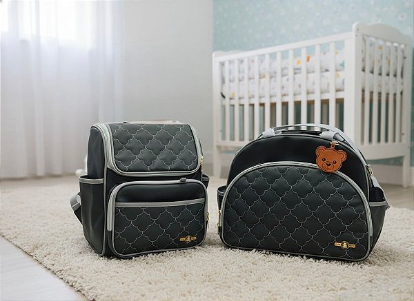 Kit Bolsa Maternidade + Mochila Lud Baby 2 peças Preto/Cinza