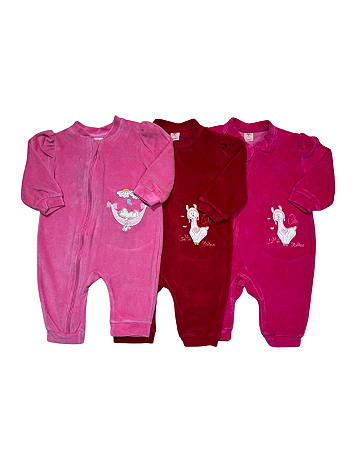 Kit 2 Macacão Sortido Plush Otolina My Baby Rosa/Vermelho