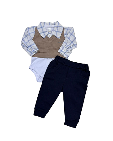 Conjunto Luxo Chik Chik Body e Calça Azul Menino