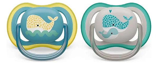 Chupeta Dupla Ultra Air Baleia Azul e Cinza 18M+Philips Avent