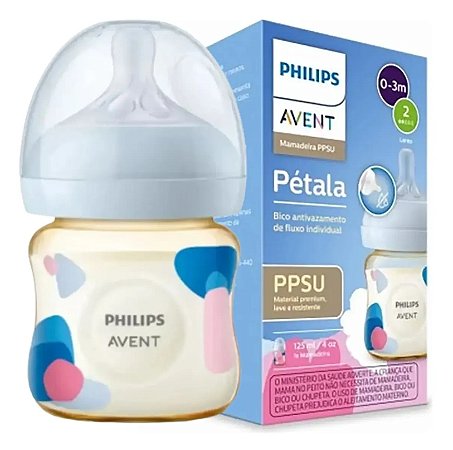 Mamadeira Pétala 3.0 PPSU 125ml Com Bico Nº2 0-3m Avent