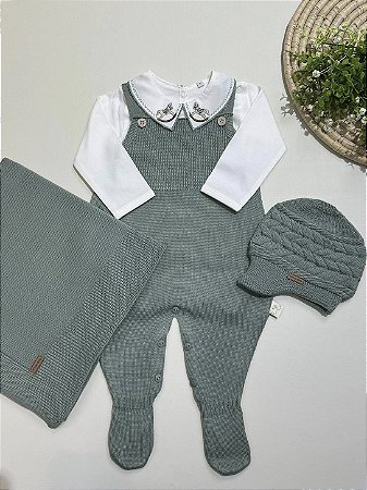Kit Saída Maternidade THEO Verde Chandra Tricô