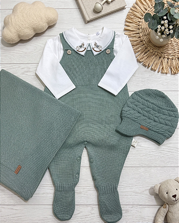 Kit Saída Maternidade THEO Verde Chandra Tricô