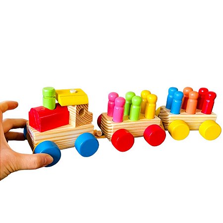 Mini Trem de Madeira Com Pinos - Brinquedos Educativos