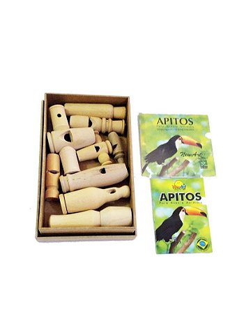 Caixa de 9 Apitos Sons Pássaros de Madeira - Brinquedo Educativo
