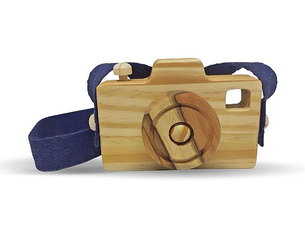 Câmera Fotográfica Lúdica (alça azul) - Brinquedo Educativo de Madeira