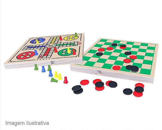 Jogo Tabuleiro 3 Jogos Dama Ludo Trilha Madeira - Brinquedos