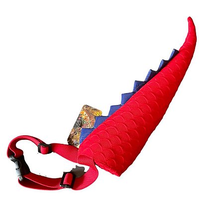 Cauda Dinossauro Vermelha com detalhes Azuis  - Fantasia Infantil
