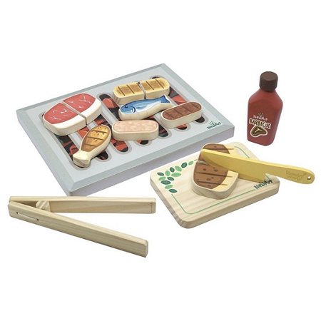 Comida de Brinquedo Kit Churrasco Infantil de Madeira 12 Pçs