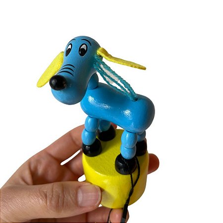Brinquedo de madeira articulado - Cachorro Azul