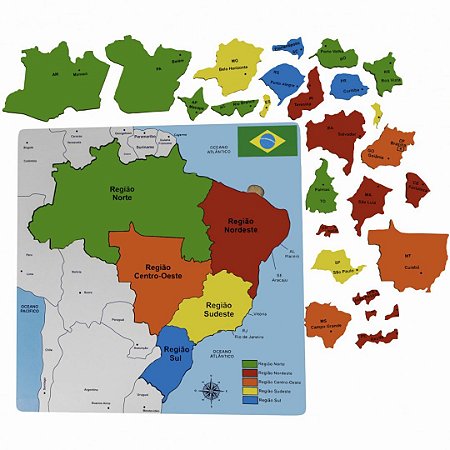 Mapa do Brasil Estados e Regiões - Brinquedo Educativo Brinqmutti