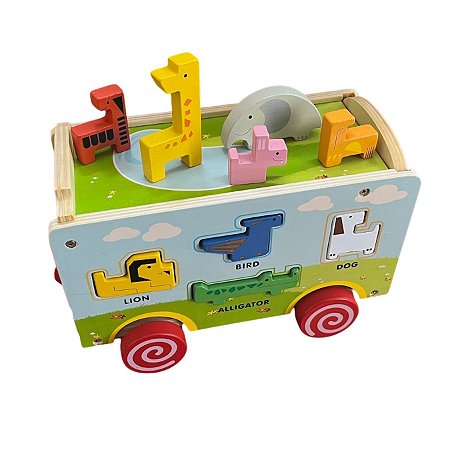 Ônibus com Animais - Brinquedo Pedagógico de Madeira